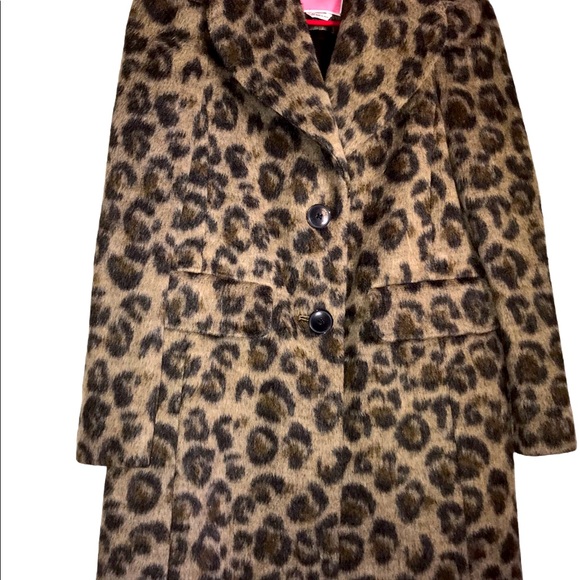 Kate Spade Leopard Wool Coat Size 00 Animal Print Long Jacket Winter Outerwear - Picture 9 of 15